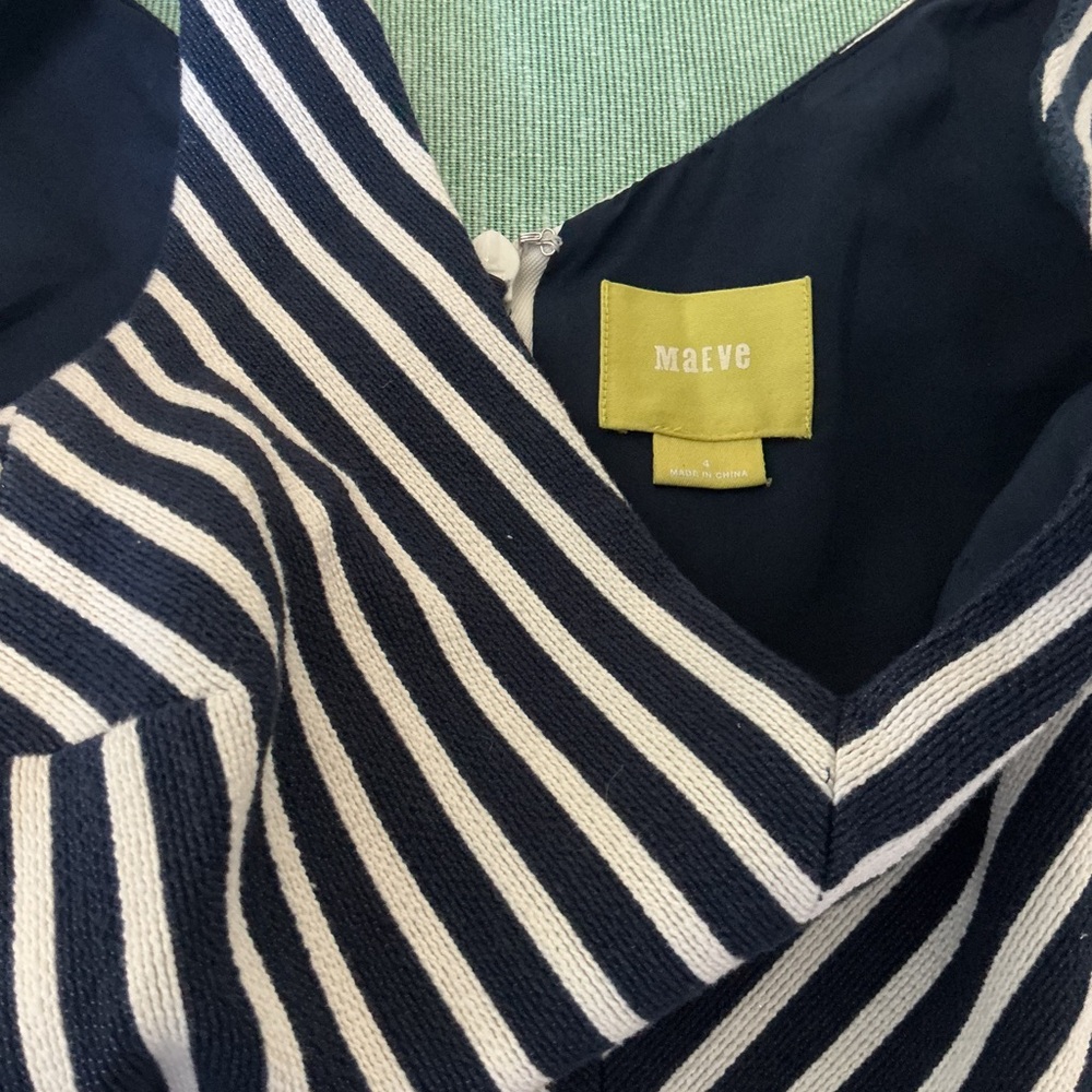 Maeve Striped Fit & Flare Dress Navy White Size 4 - Picture 2 of 10